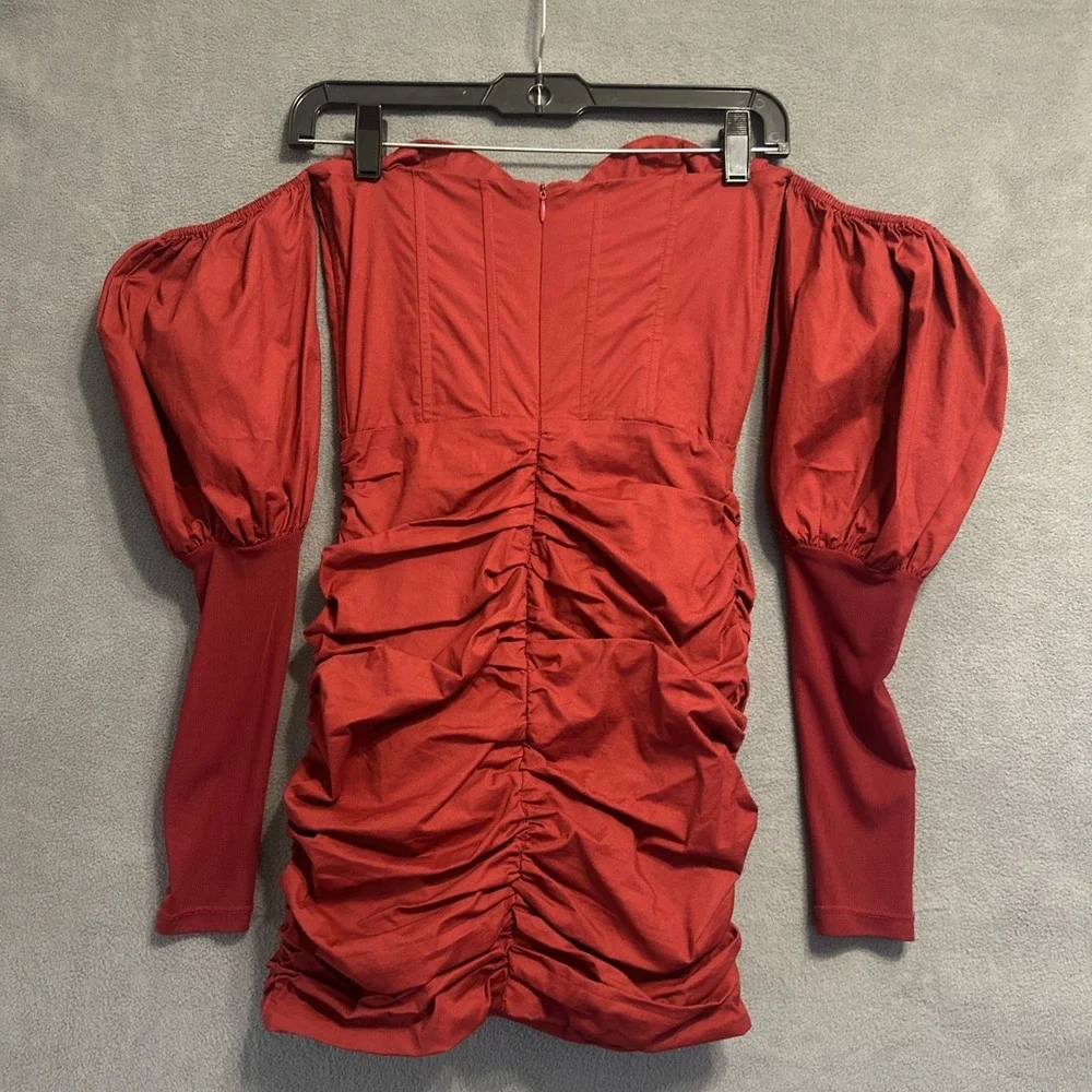 Oh Polly Can't Get Enought Bardot Corset Mini Dress Size 4 Red Party BodyCon